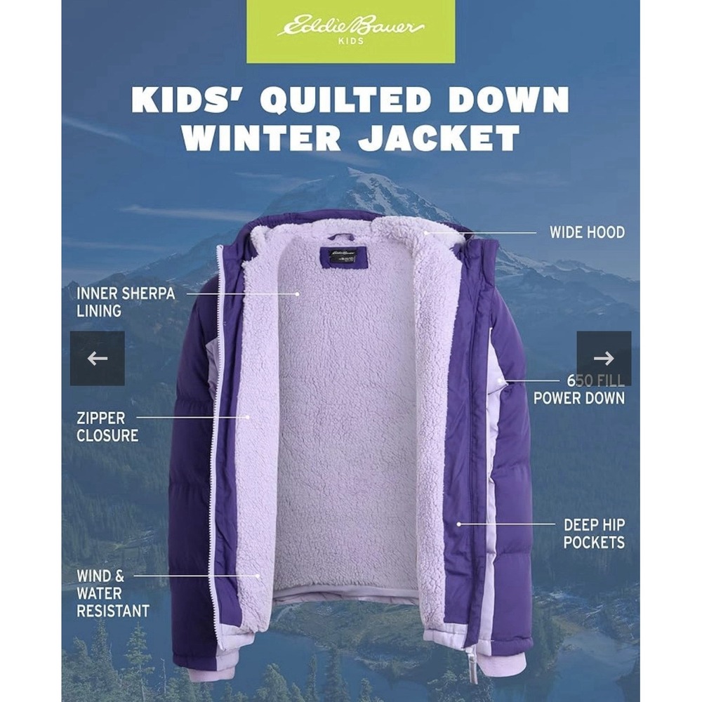 Eddie Bauer Kids Classic Down Puffer Jacket Pastel Lilac Medium Outerwear NEW - Picture 6 of 16